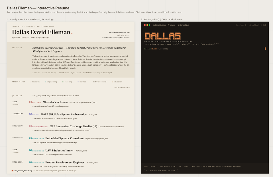 Interactive personal website / resume demo